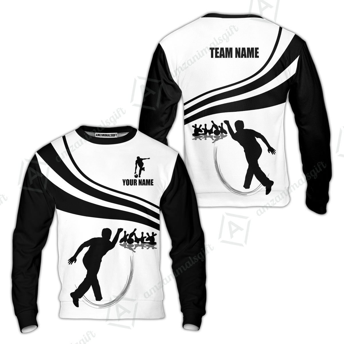 Bowling Custom Name Sweatshirt - Black and Gold Men Bowlers Personalized Sweatshirt