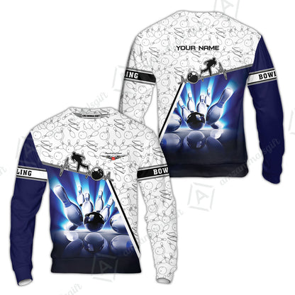 Customized Name Bowling Polo Shirt, Personalized Unique Design Blue Heartbeat Bowling Polo Shirt