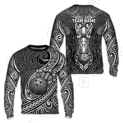 Custom Bowling Jersey Polo Shirt, Intricate Monochrome Tribal Spirit Bowling, Custom Bowling Jersey Team Shirt For Players With Name and Team Name