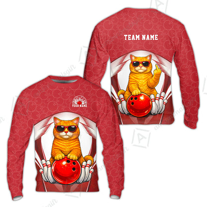 Custom Bowling Polo Shirt, Funny Cat with Sunglasses Bowling Custom Bowling Polo Team Shirt For Players With Name & Team Name