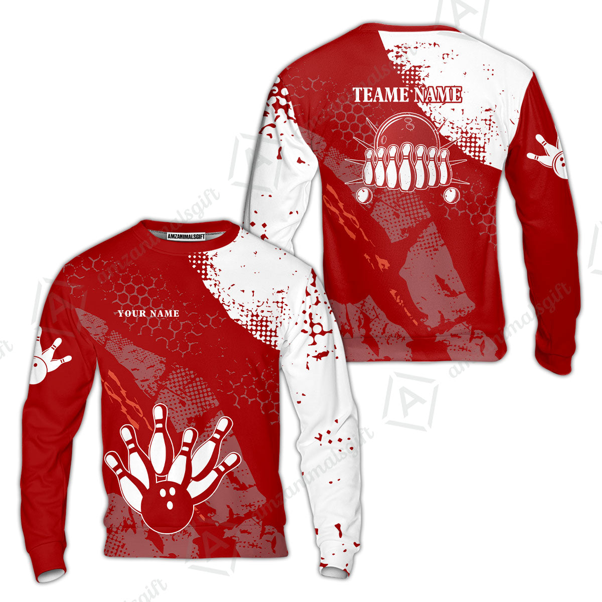 Custom Red and White Retro Bowling Team League Jersey Polo Shirts, Bowling Team Uniforms Jerseys, Personalized Name And Team Name