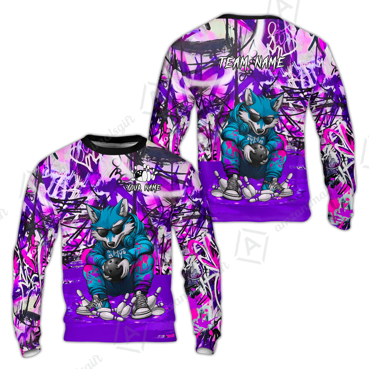Custom Streetwear Wolf Bowling Jersey Polo Shirt, Custom Streetwear Wolf Bowling Jersey Team Shirt For Players With Name & Team Name