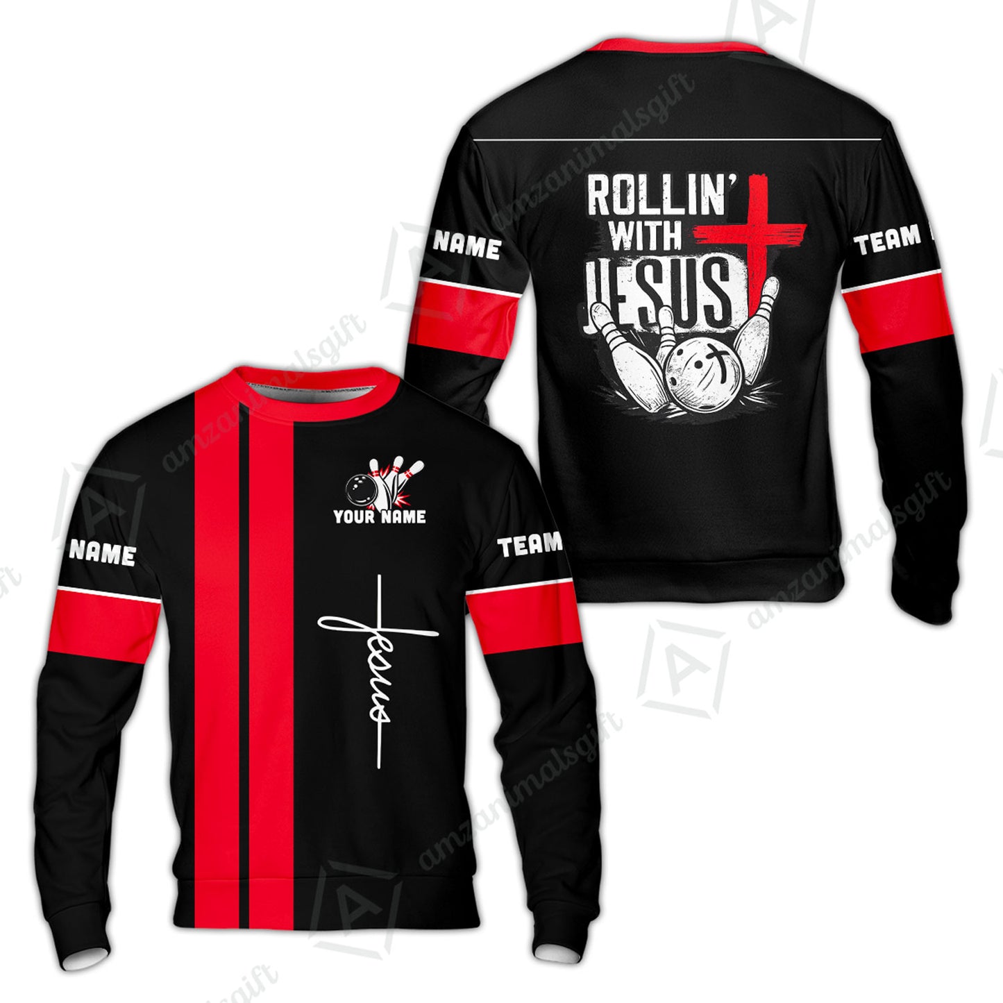 Custom Bowling Jersey Polo Shirt, Rollin With Jesus Bowling Custom Bowling Jersey Team Shirt For Players With Name & Team Name