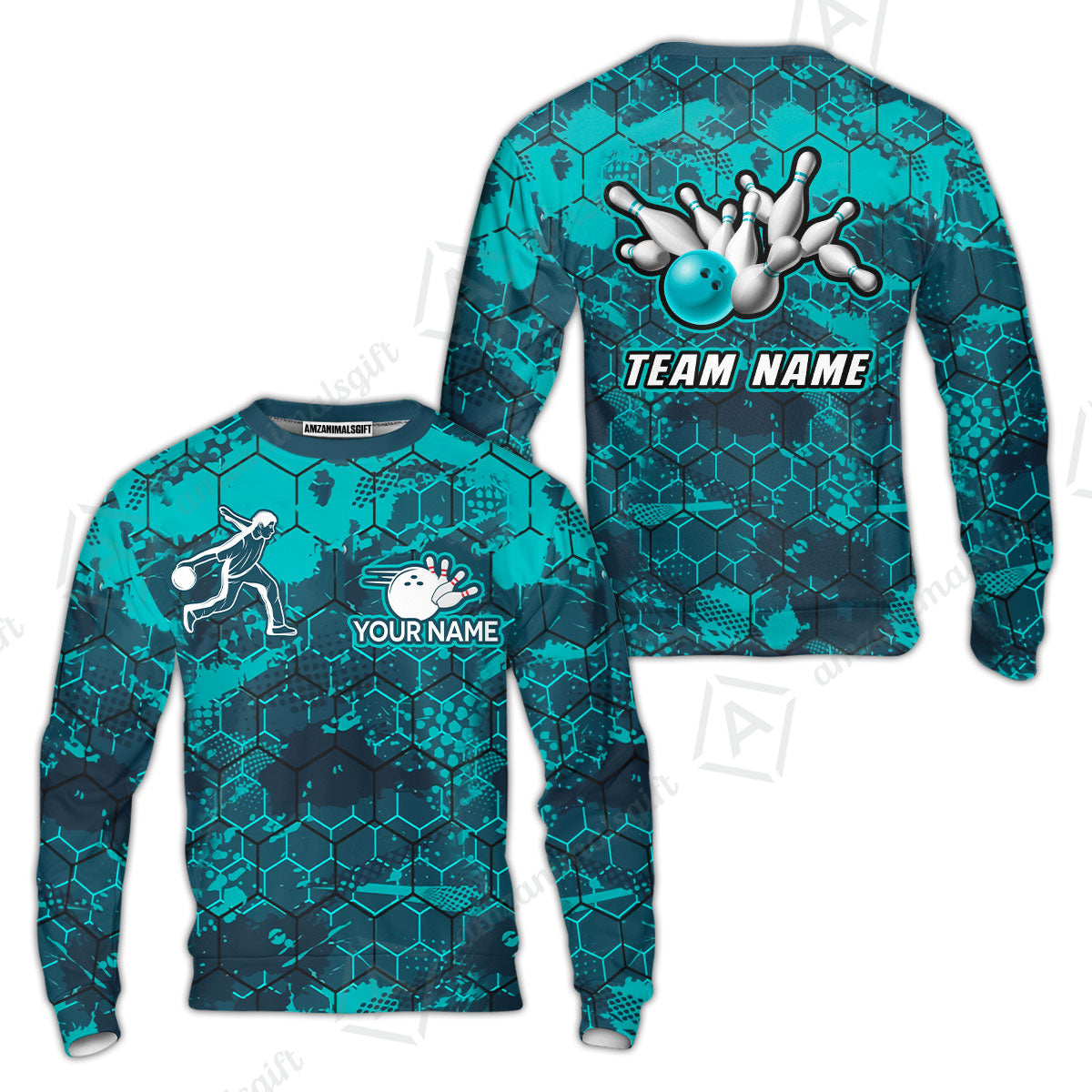 Custom Turquoise Bowling Team Jersey Shirts, Bowling Team Uniforms Jerseys, Personalized Name And Team Name
