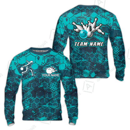 Custom Turquoise Bowling Team Jersey Shirts, Bowling Team Uniforms Jerseys, Personalized Name And Team Name