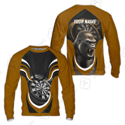 Gorilla And Darts Custom Name Men Polo Shirt, Bullseye Dartboard Brown Personalized Men Polo Shirt Gift For Darts Lovers, Team, Friends