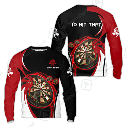 Personalised Darts Men Polo Shirts, I'D Hit That Darts Red Black Background Custom Name  Polo Shirts