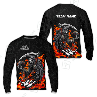 Custom Bowling Jersey Polo Shirt, Grim Reaper Holding Ball, Personalize Name and Team Name