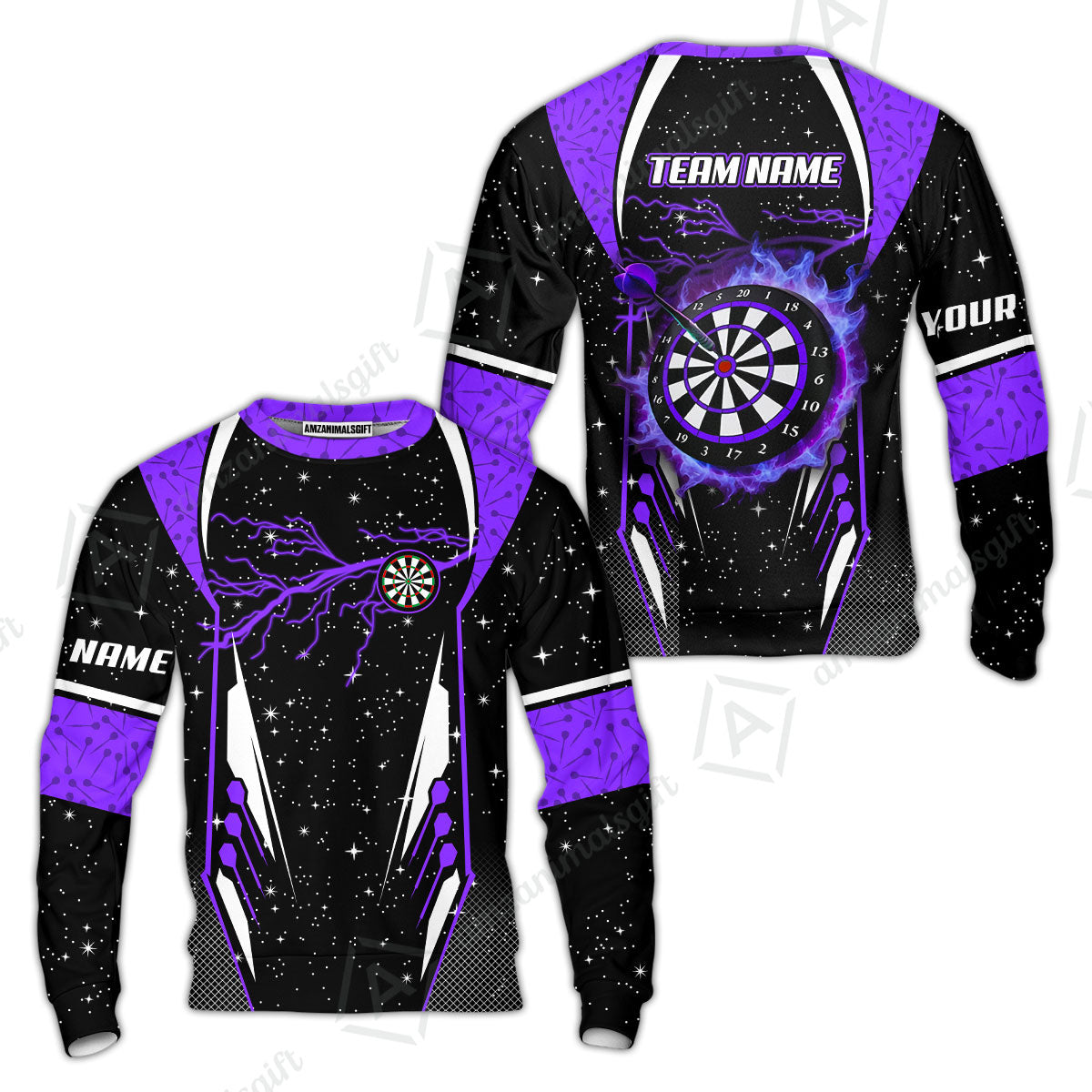 Custom Lightning Glitter Darts Team Unisex Polo Shirts, Customized Name Team Name Darts Team Jerseys Uniform