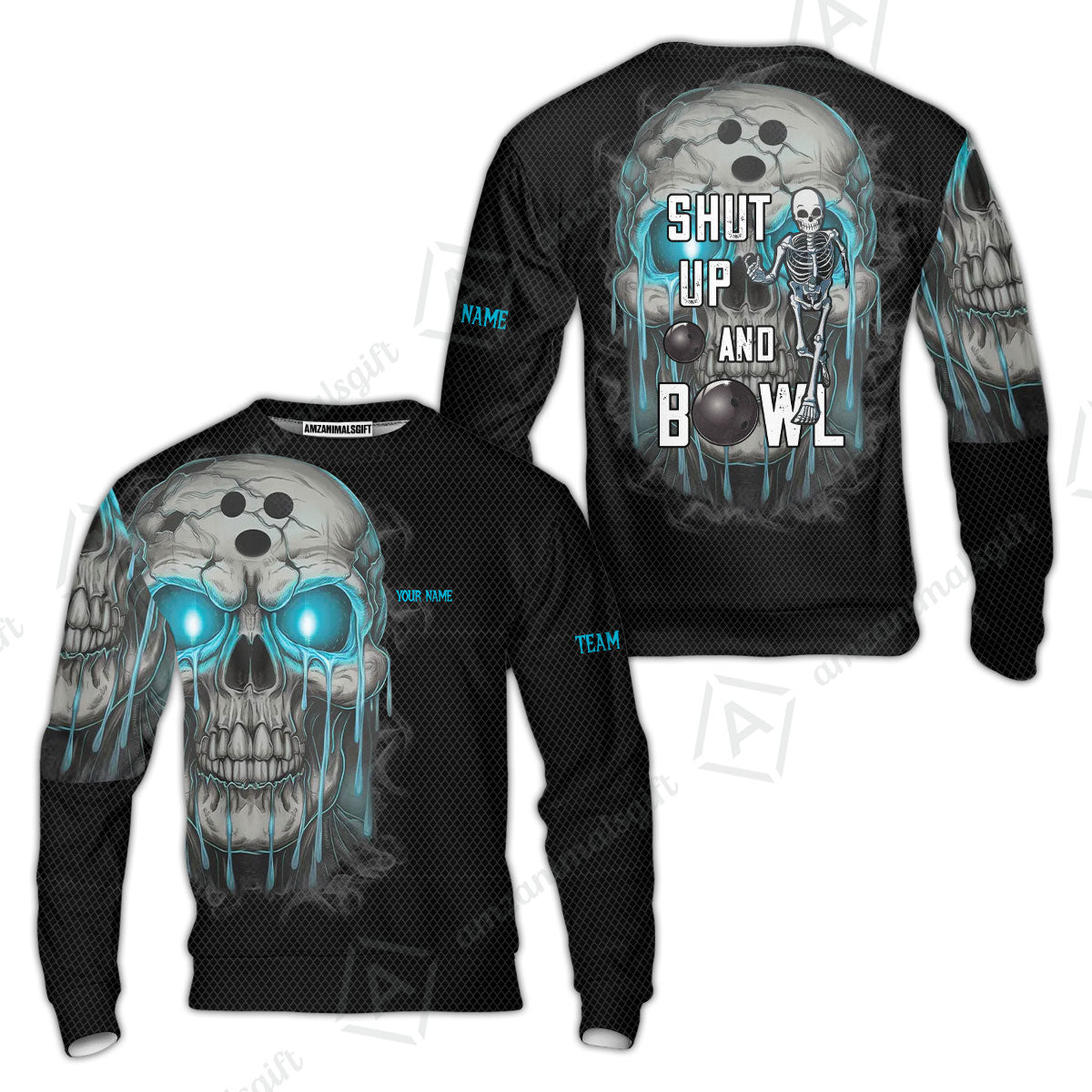 Custom Bowling Team Uniform Skull Flame Bowling Shirt - Shut Up And Bowl, Personalized Name And Team Name