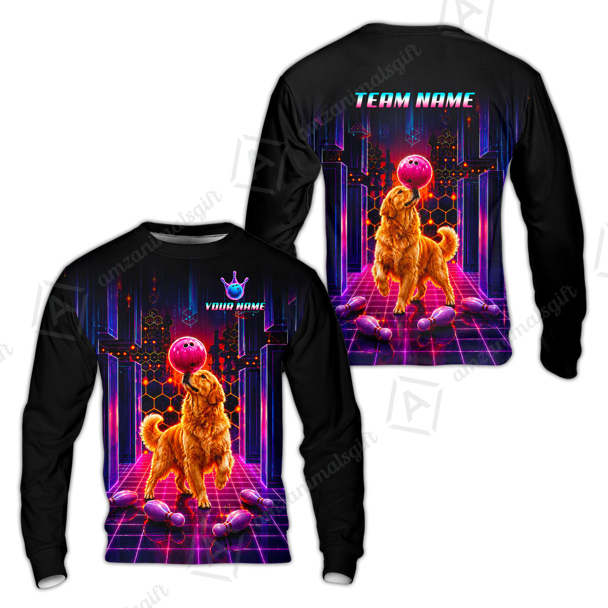 Custom Bowling Jersey Polo Shirt, Cyber Bowling Dog, Custom Bowling Jersey Team Shirt For Players With Name & Team Name