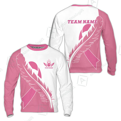 Feather Pink Ribbon Breast Cancer Custom Bowling Team Polo Shirts, Pink Ribbon Bowling Team Uniforms Jerseys, Personalized Name And Team Name