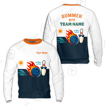 Custom Bowling Jersey Polo Shirt, Summer With The Fire, Custom Bowling Jersey Team Shirt For Players With Name and Team Name