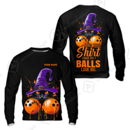 Custom Bowling Jersey Polo Shirt, Witch Cat Bowling, Does This Shirt Make My Balls Look Big, Personalized Name And Team Name