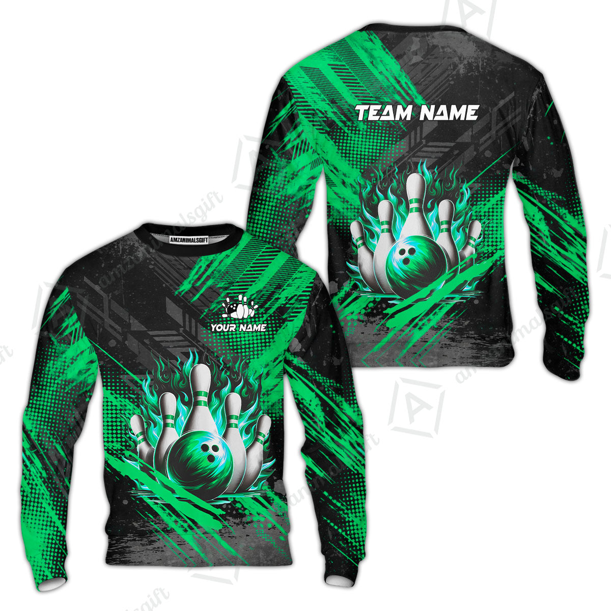 Custom Bowling Team Quarter-Zip Polo Shirt, Personalized Flame Bowling Jersey with Name & Team Name for Men & Women