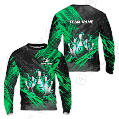 Custom Bowling Team Quarter-Zip Polo Shirt, Personalized Flame Bowling Jersey with Name & Team Name for Men & Women