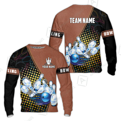 Custom Bowling Sweatshirt - Black And Blue Bowling Ball Pattern Personalized Name Sweatshirt