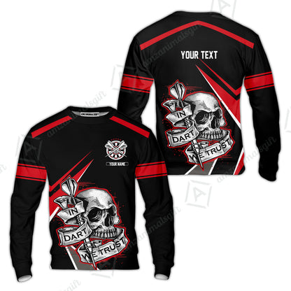 Customized Name & Text Darts Men Polo Shirt, Skull In Darts We Trust Personalized Darts Zip Polo Shirt