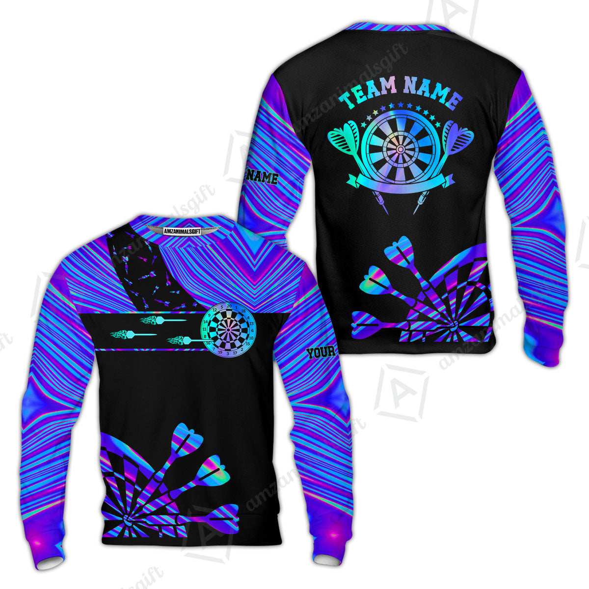 Customized Darts Polo Shirt, Neon Dartboard Darts Team Style Stand Collar Quater-Zip, Perfect Outfit Jersey for Darts Players