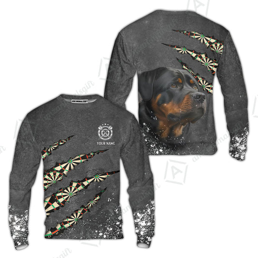Rottweiler And Darts Custom Name Sweatshirt, Darts Paint Splash Personalized Sweatshirt- Gift For Darts Lover, Team, Dog Lover