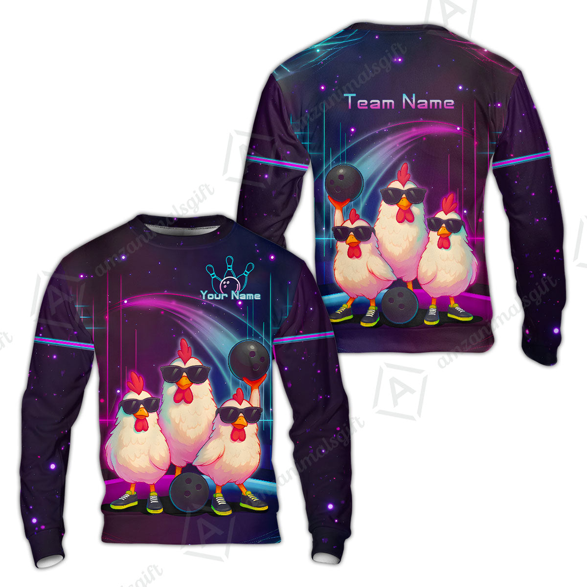 Custom Bowling Jersey Polo Shirt, Sunglasses Chicken Bowling, Custom Bowling Jersey Team Shirt For Players With Name & Team Name