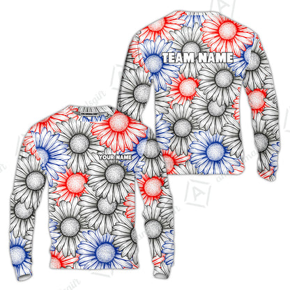 Custom Sunflower Bowling Team Jersey, Sunflower Bowling Polo Quarter-Zip Shirts, Bowling Uniforms Jerseys, Custom Name And Team Name