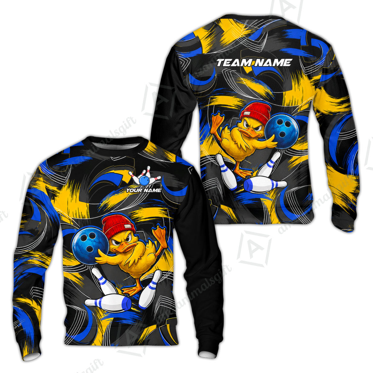 Custom Bowling Jersey Polo Shirt, Angry Grunge Splash Duckling, Custom Bowling Jersey Team Shirt For Players With Name and Team Name