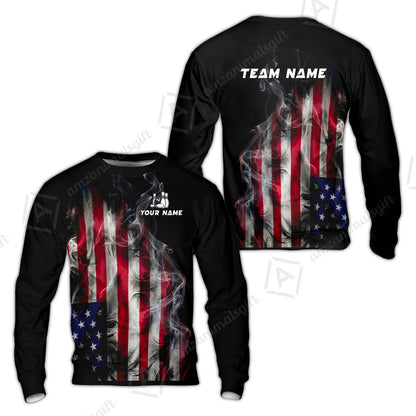 Custom Bowling Jersey Polo Shirt, Smoke USA Flag Bowling, Custom Bowling Jersey Team Shirt For Players With Name & Team Name