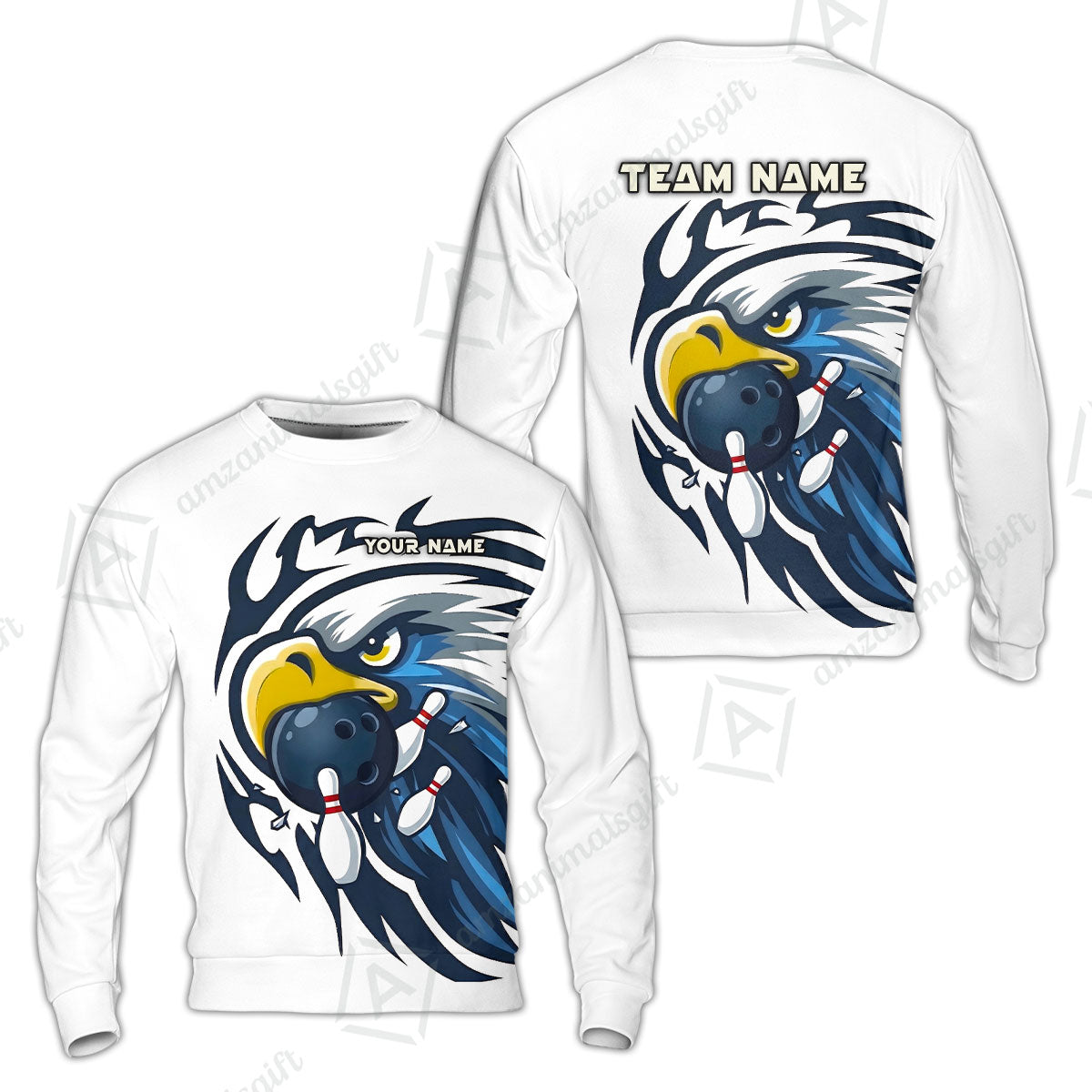 Custom Bowling Jersey Polo Shirt, Majestic Blue Eagle Mascot, Custom Bowling Jersey Team Shirt For Players With Name and Team Name