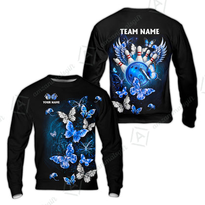 Custom Bowling Jersey Polo Shirt, Dreamy Nebula & Angelic Butterflies, Personalize Name and Team Name