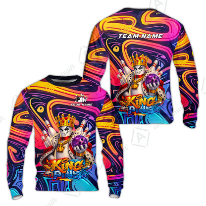 Custom Bowling Jersey Polo Shirt, Psychedelic Graffiti King Pins Mascot, Custom Bowling Jersey Team Shirt For Players With Name and Team Name