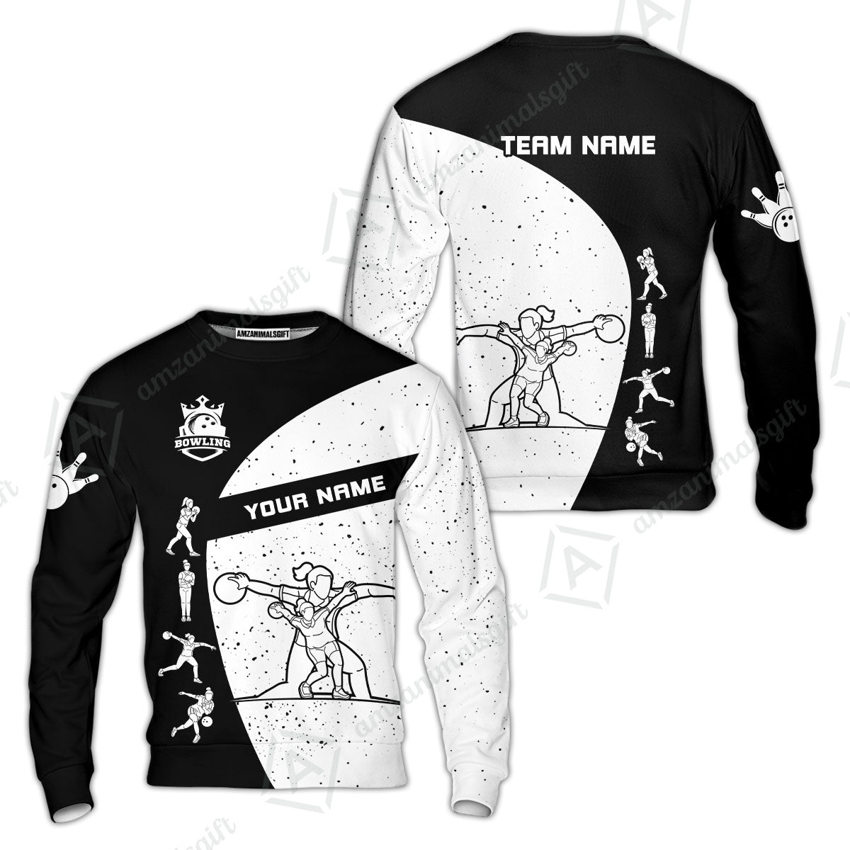 Custom Stylish Black and White Bowling Team Unisex Polo Shirts, Bowling Team Uniforms Jerseys, Polo Shirt With Name And Team Name