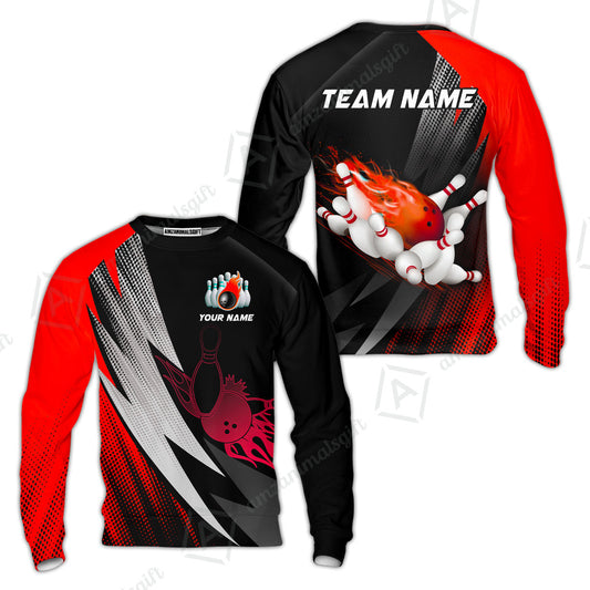 Customized Bowling Sweatshirt, Bowling Ball And Pins Thunder Polka Dot Motifs Multicolor Option Customized Name And Team Polo Shirts