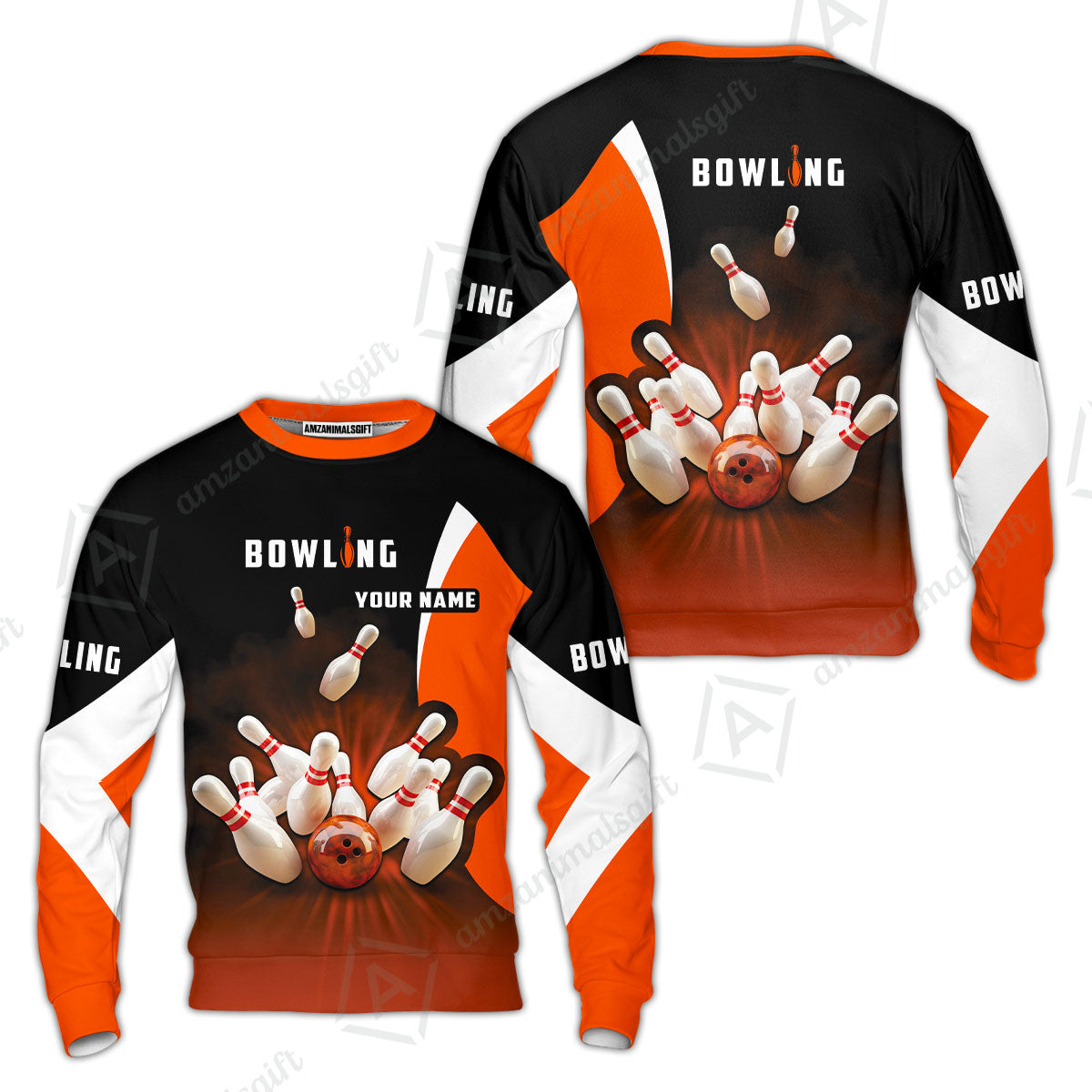 Customized Bowling Women Polo Shirt, Ten Pin Strike Bowling Personalized Orange Black Shirt For Friend, Family, Bowling Players