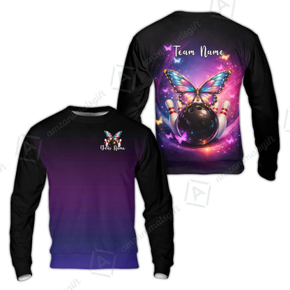 Custom Bowling Polo Shirt, Midnight Butterfly Bowling, Custom Bowling Polo Team Shirt With Name & Team Name