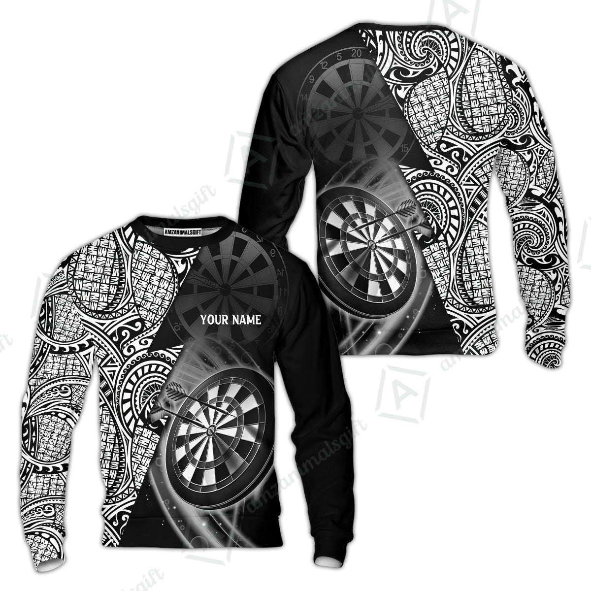 Customized Darts Polo Shirt, Black & White Tattoo Darts, Personalized Name Polo Shirt For Men - Perfect Gift For Darts Lovers, Darts Players