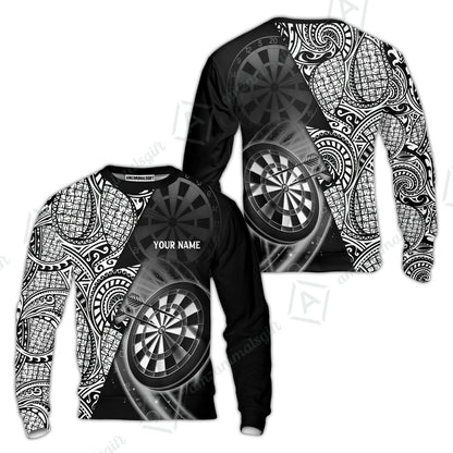 Customized Darts Polo Shirt, Black & White Tattoo Darts, Personalized Name Polo Shirt For Men - Perfect Gift For Darts Lovers, Darts Players