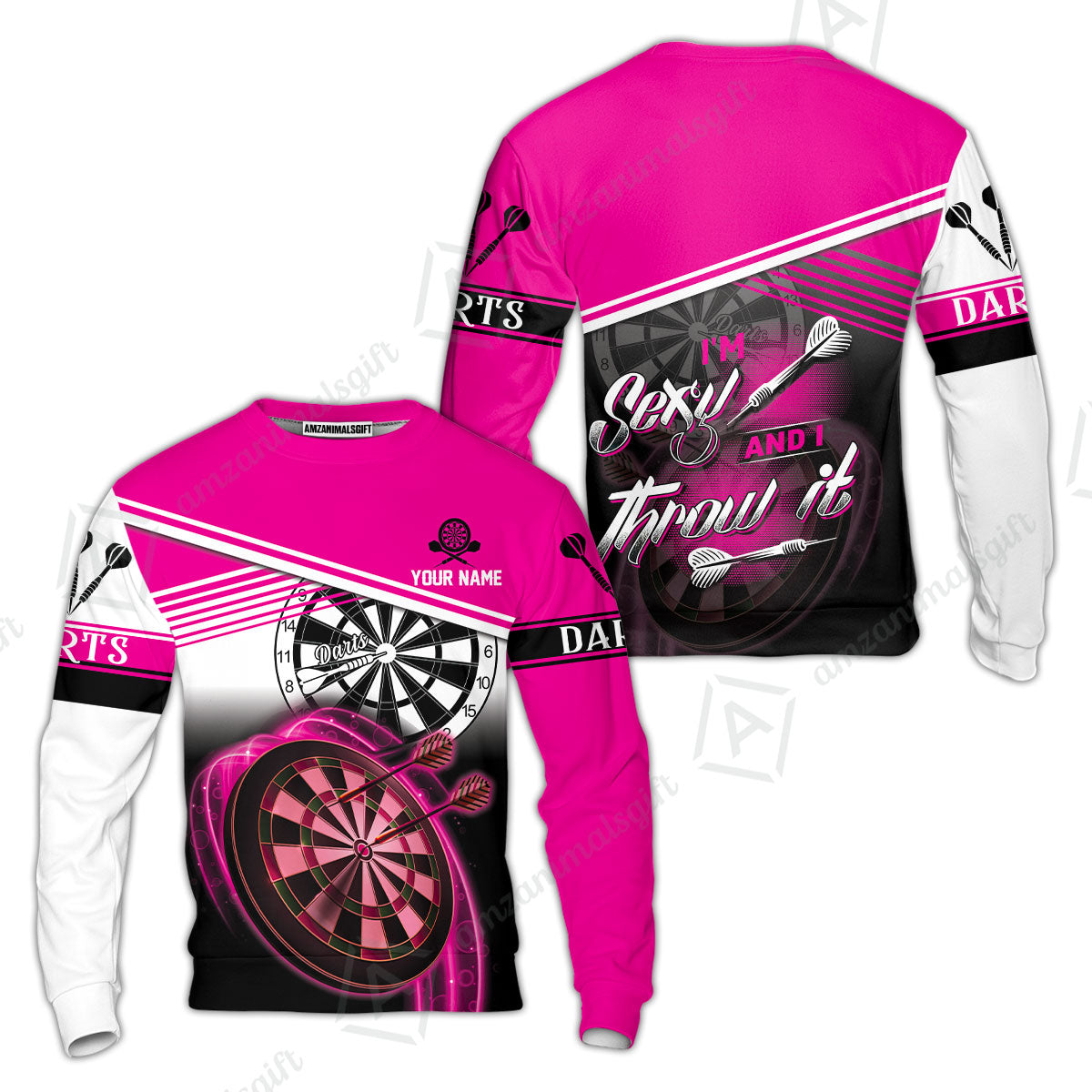 Darts Custom Name Men Polo Shirt, Dartboard Personalized Pink Men Polo Shirt Gift For Darts Lovers, Friend, Team, I'm Sexy And I Throw It