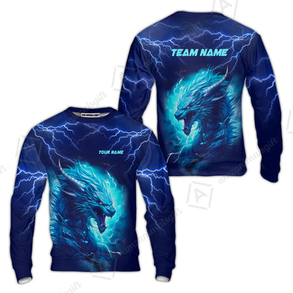 Bowling Customized Jersey Shirt Navy Blue Lightning Thunder Dragon Quarter Zip Bowling Shirt For Bowlers, Bowling Team