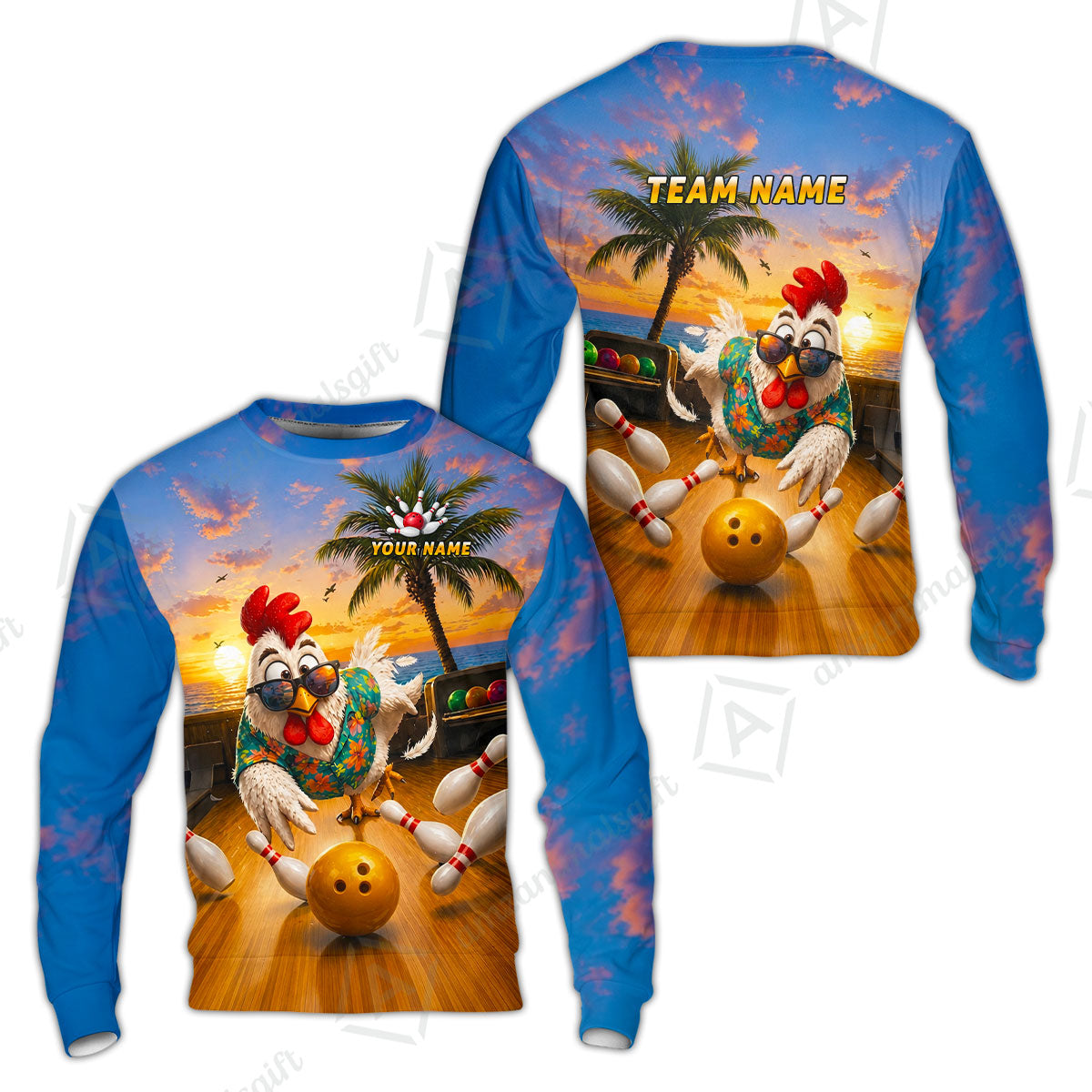Custom Bowling Jersey Polo Shirt, Funny Tropical Hawaiian Rooster Strike, Custom Bowling Jersey Team Shirt For Players With Name and Team Name
