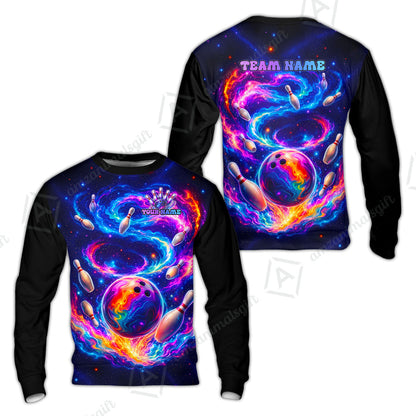 Custom Bowling Jersey Polo Shirt, Galaxy Bowling World, Personalized Name And Team Name