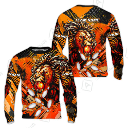 Custom Bowling Team Jerseys Shirts, Bowling uniforms Ball & Pins Lion Pattern Personalized Name And Team Name