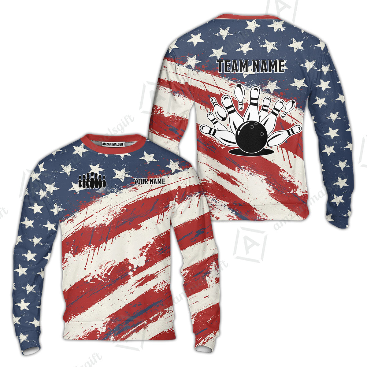 Custom Bowling Team Jerseys Polo Shirts, Bowling Sports American Flag uniforms - Personalized Name And Team Name