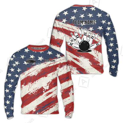 Custom Bowling Team Jerseys Polo Shirts, Bowling Sports American Flag uniforms - Personalized Name And Team Name