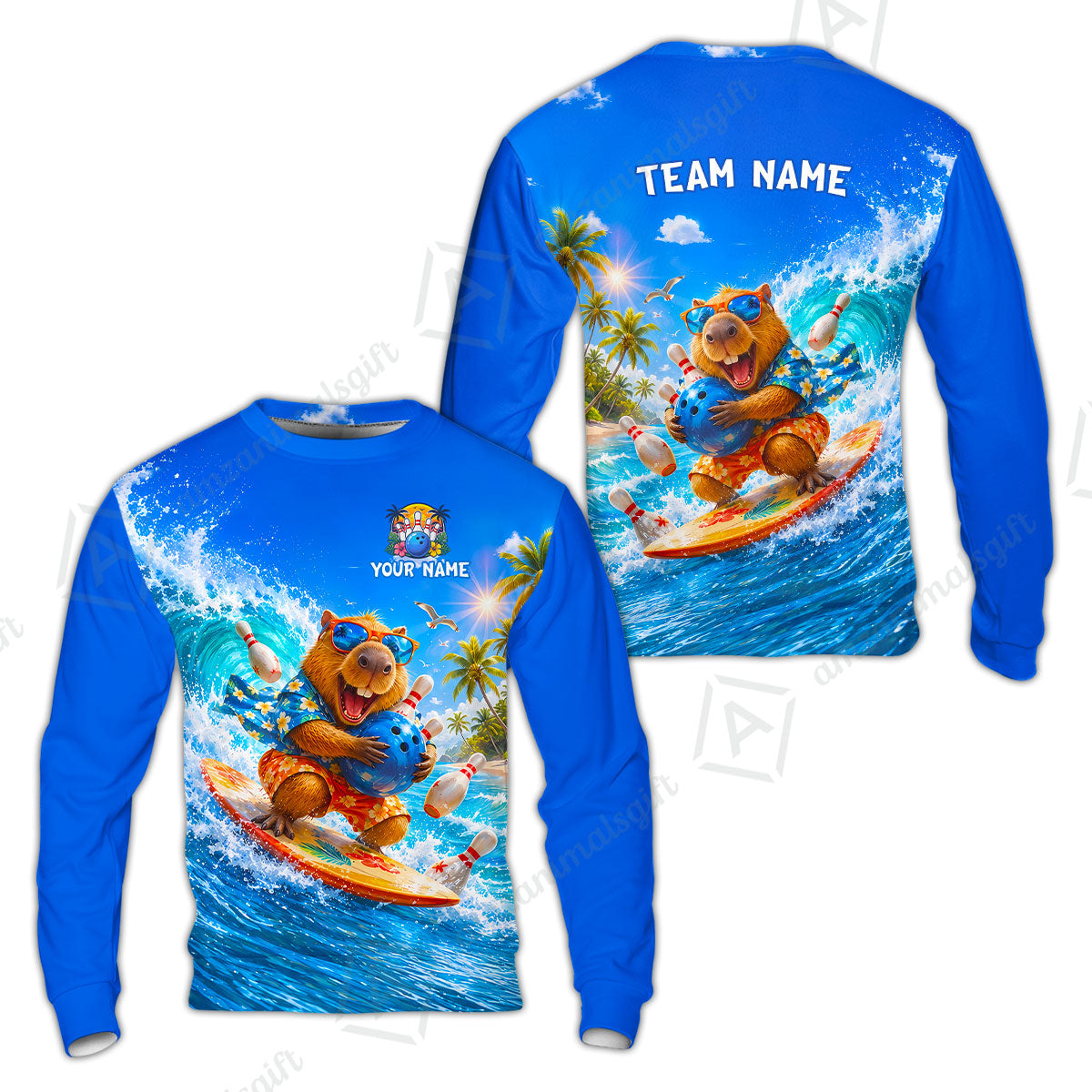 Custom Bowling Jersey Polo Shirt, Surfing Capybara, Personalized Name And Team Name