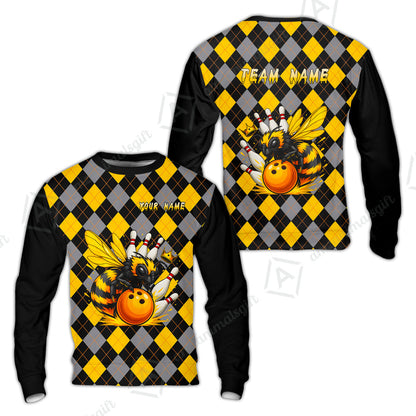 Custom Bowling Jersey Polo Shirt, Argyle Bee Mascot, Custom Bowling Jersey Team Shirt For Players With Name and Team Name