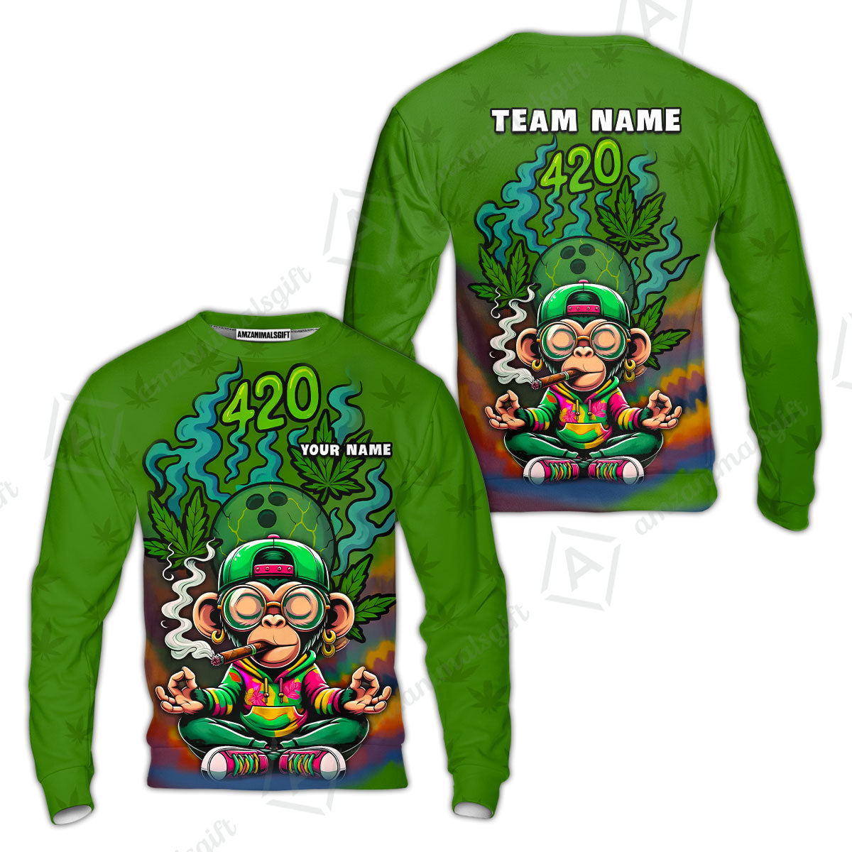 Custom Bowling Team Uniform Jersey 420 Monkey Funky Streetwear Shirt with Colorful, Bowling Shirt Personalized Name And Team Name