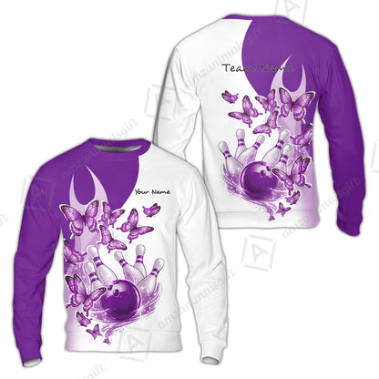 Custom Bowling Jersey Polo Shirt, Butterfly Strike, Personalized Name & Team Name
