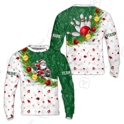 Custom Christmas Santa Bowling Team Jerseys Polo Shirts, Christmas Santa Bowling uniforms - Bowling Polo Personalized Name And Team Name