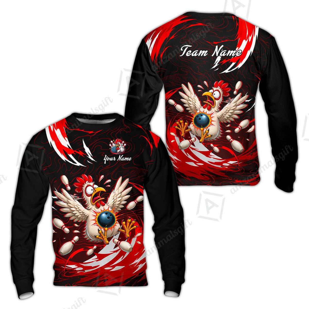 Customized Bowling Shirt, Crazy Chicken, Personalized Polo Shirt For Players With Name & Team Name